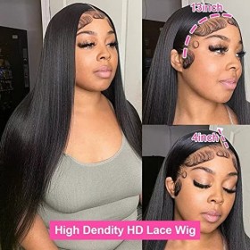 32 Inch 13 x 4 Lace Front Human Hair perruque 150% Densité Brazilian Straight Lace Front Perruque for Female Pre Drawn Hair N