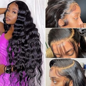 180% Densité 13x6 HD Transparent Dentelle Avant de Corps Vague Perruques de Cheveux Humains Msgem 81,3 cm Brésilien Vague de 