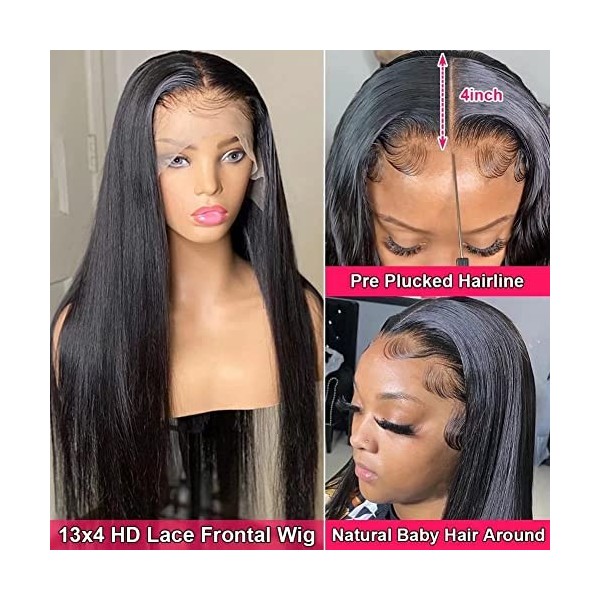 Perruque Bresilienne Perruque Femme Naturelle Cheveux Humain 13x4 Straihgt HD Lace Wig Human Hair for Black Women 180 Densité