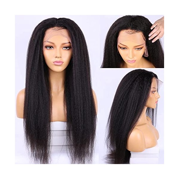 Perruque De Cheveux Humains 13x4 Yaki Lace Front Human Hair Wig Kinky Straight 28 Pouces Lace Wig 150% Perruque Femme Naturel