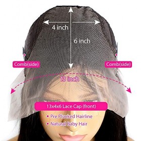 Msgem Perruque de cheveux humains de 33 x 15 cm avec dentelle frontale, 66 cm HD, transparente, raie profonde, cheveux humain