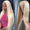 28 pouces 613 Blonde 13x6 Transparent Lace Front Wig Cheveux Humains Msgem Cheveux Raides Brésiliens Blonde HD Lace Front Per