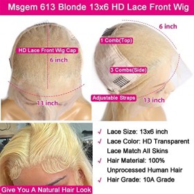 28 pouces 613 Blonde 13x6 Transparent Lace Front Wig Cheveux Humains Msgem Cheveux Raides Brésiliens Blonde HD Lace Front Per