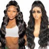 28 Pouces Perruque Femme Naturelle Brésilien, 13x4 Body Wave Lace Front Wig Human Hair with 180% Density, Perruque Bresilienn