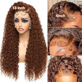 13x4 Lace Front Wig Human Hair In Light Brown Color, Deep Wave Perruque Bresilienne Cheveux Humain avec Densité 150%, Perruqu