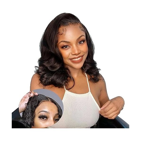 Perruque Femme Naturelle Brésilien 14 Pouces 4x4 Glueless Bob Wig Human Hair with Pre-Cut Lace Body Wave Perruque Bresilienne