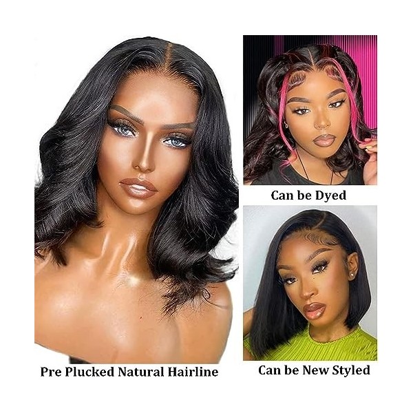 Perruque Femme Naturelle Brésilien 14 Pouces 4x4 Glueless Bob Wig Human Hair with Pre-Cut Lace Body Wave Perruque Bresilienne