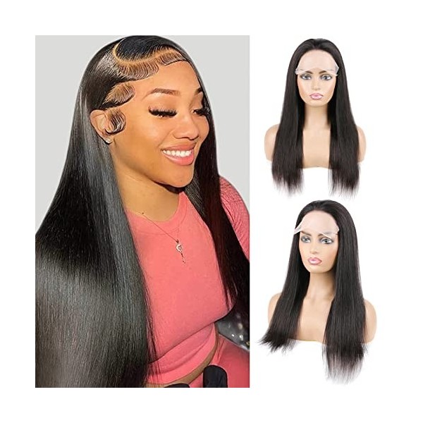 Brazilian Straight Closure Wig Ready Wear & Go Wig 55cm Perruque brésilienne à fermeture droite Glueless Straight Lace Front 