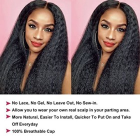 Kinky Straight V Part Wigs For Women Human Hair Full Head Clip In Half Yaki Human Hair Wig Non Lace Wig Beginner Friendly No 