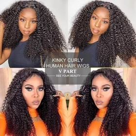 Perruque femme naturelle V part wig human hair perruque bresilienne Afro Kinky Curly upgrade U part wig human hair less leave