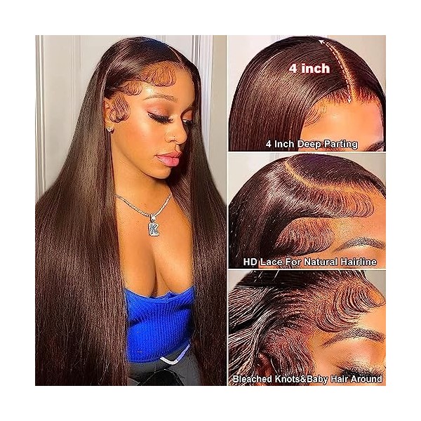 26 Inch Perruque Femme Naturelle Brésilien Cheveux Humain Marron Chocolat 13x4 Straight Lace Front Wig Human Hair,perruque br