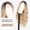 Olymei Perruque bouclée à bords longs de 66 cm pour femme - Cheveux synthétiques ondulés - Blond ombré - Avec raie centrale n