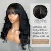 22 Pouce Perruque Femme Naturelle BréSilien, 180% Density Body Wave Human Hair Wig with Bangs, 2x4 Dentelle Perruque Sans Col