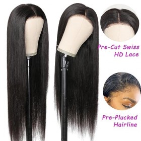Wear and Go Perruques Glueless Wig HD Pre-Cut Lace 180% Density Pre Plucked Natural Hairline 5x5HD Lace Glueless Lace Wig Str