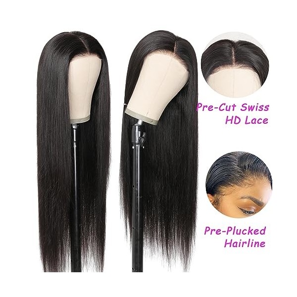 Wear and Go Perruques Glueless Wig HD Pre-Cut Lace 180% Density Pre Plucked Natural Hairline 5x5HD Lace Glueless Lace Wig Str