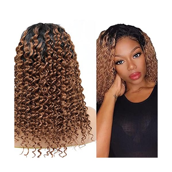 YesJYas Perruque Femme Naturelle Brésilien Glueless Wig Human Hair 150% Density 4x4 Lace Closure Wig 1B/30 Colored Water Wave