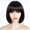 FASHION IDOL Bob perruque de cheveux humains avec frange pour les femmes noires court cheveux raides 20CM naturel noir sans c