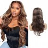 TQPQHQT Perruque Cheveux Humain Perruque Femme Naturelle Brésilien Body Wave Wig P4/30 Brown Hair Wig Highlight Wig 4x4 Swiss