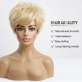 HAIRCUBE perruque cheveux humains perruque, perruque courte blonde naturelle pour les femmes, perruque résistante à la chaleu