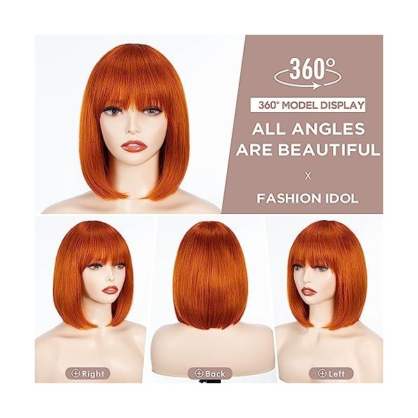 FASHION IDOL Bob perruque de cheveux humains avec frange pour les femmes noires court cheveux raides 25CM naturel noir sans c