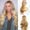 FENYW Perruques Ombré Blonde pour Femmes, 65cm Longue Vague Naturelle, Perruque Synthétique Résistante à la Chaleur Perruques