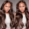 X-Tress 13x4x1 Perruque Brune Lace Front Synthétique Perruque Ondulée Body Wave Lace Front Wig Nylon Wig Highlight Brown Wig 