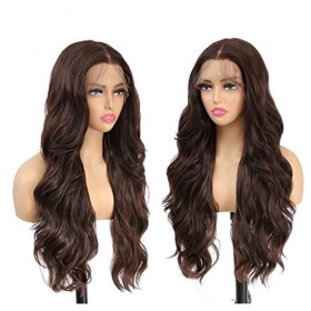 X-Tress 13x4x1 Perruque Brune Lace Front Synthétique Perruque Ondulée Body Wave Lace Front Wig Nylon Wig Highlight Brown Wig 