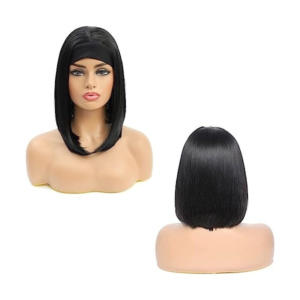 Perruque courte nature Black Headband Perruque Femme mode courte droite Bob perruque synthétique machine de fabrication sans 