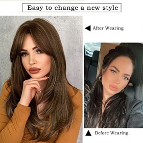 Perruque femme meches longue naturelle avec frange résistante à la chaleur Festival Halloween Déguisement Mèches 