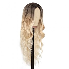 PORSMEER Perruques Blonde Longues pour Femmes Cheveux Naturels Synthétiques Perruque Blonde Ombre avec Racines Foncées Perruq