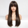 HAIRCUBE Perruques Longues Noires Naturelles Pour Femmes avec Reflets, Perruques Droites avec Frange Pour le Quotidien