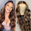 Ombre Highlight 13x6 Lace Front Wigs Human Hair MSGEM 18 pouces Body Wave Hair T Part HD Lace Front Wigs pour les femmes noir