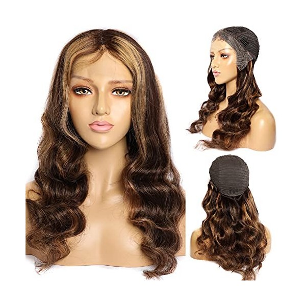 Ombre Highlight 13x6 Lace Front Wigs Human Hair MSGEM 18 pouces Body Wave Hair T Part HD Lace Front Wigs pour les femmes noir