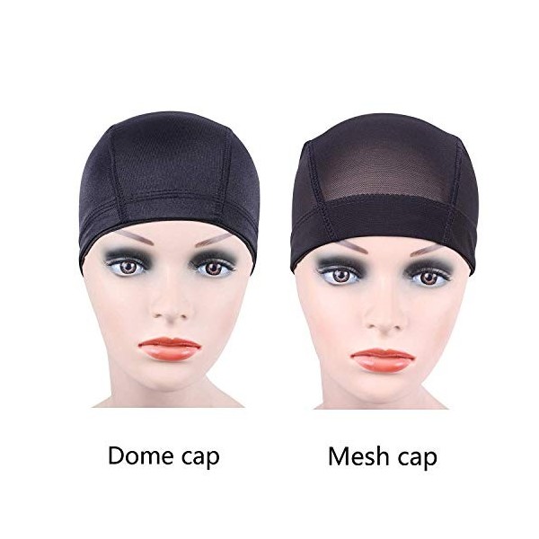 Bonnet en mesh dome cap noir pour la fabrication de perruques filets à cheveux extensibles avec une large bande élastique 2 p