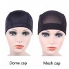 Bonnet en mesh dome cap noir pour la fabrication de perruques filets à cheveux extensibles avec une large bande élastique 2 p