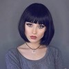 Colorful panda Perruque Noire courte Bob droite avec frange pour femme, perruques de cheveux raides naturels brésiliens synth