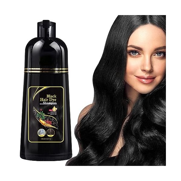 Shampooing Teinture Cheveux Noir 3 en 1, Shampooing Teinture Rapide Hydratant Nourrissant, Shampooing pour Coloration Naturel