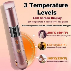 Fer à lisser et à boucler 2 en 1 sans fil portable rechargeable par USB, mini fer à friser plat avec plaque en céramique - 3 