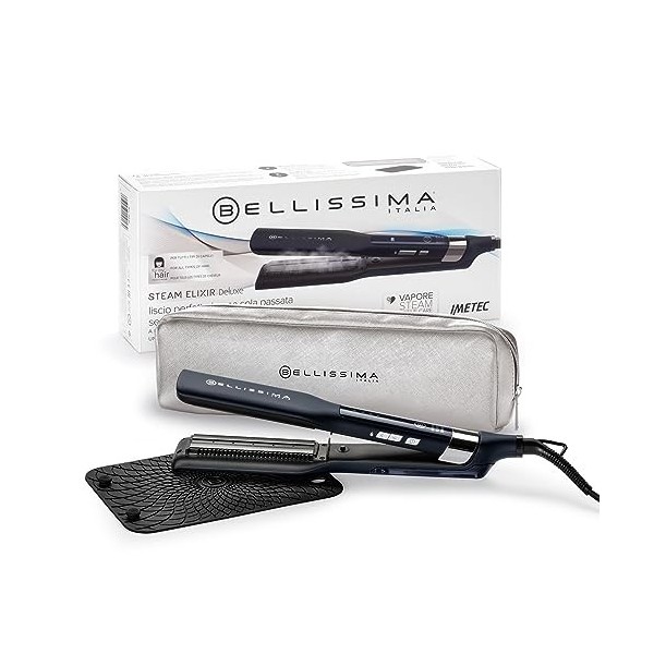 Bellissima Steam Elixir, Fer à lisser, lisser les cheveux en une étape sans les abîmer, revêtement céramique et kératine, cha