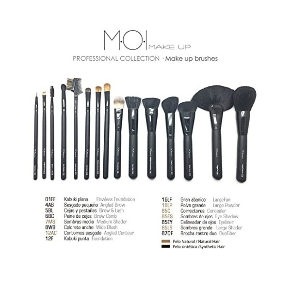 Moi Moises Campo Kit 15 pinceaux et pinceaux pour maquillage professionnel naturel et synthétique M·O·I Professional Collecti