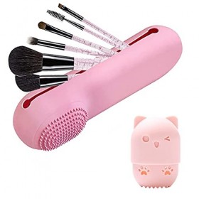 Porte-pinceaux de maquillage de voyage, 1 organisateur de pinceaux de maquillage + 1 porte-éponge de maquillage, support port