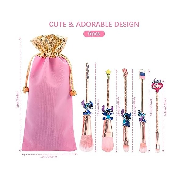 Lot de 5 pinceaux de maquillage portables avec sac de rangement, pinceaux cosmétiques sur le thème des points roses pour poud