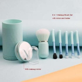 Coshine Lot de 6 pinceaux de maquillage portables 6 en 1 avec support et miroir Vert