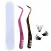 FADLASH Pince à Faux Cils Pince Cluster Cils Pince à Épiler 2 en 1 en Acier Inoxydable avec Peigne 2pcs Rose, Lor 