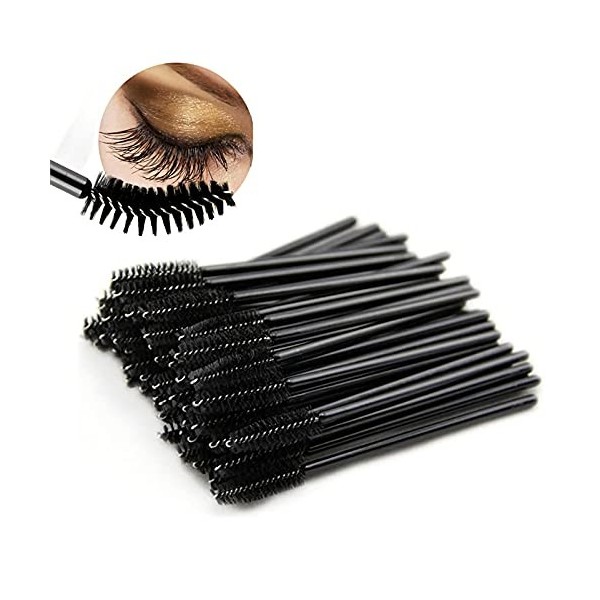 Lot de 50 pinceaux de maquillage jetables pour extensions de cils, baguettes et sourcils noir 