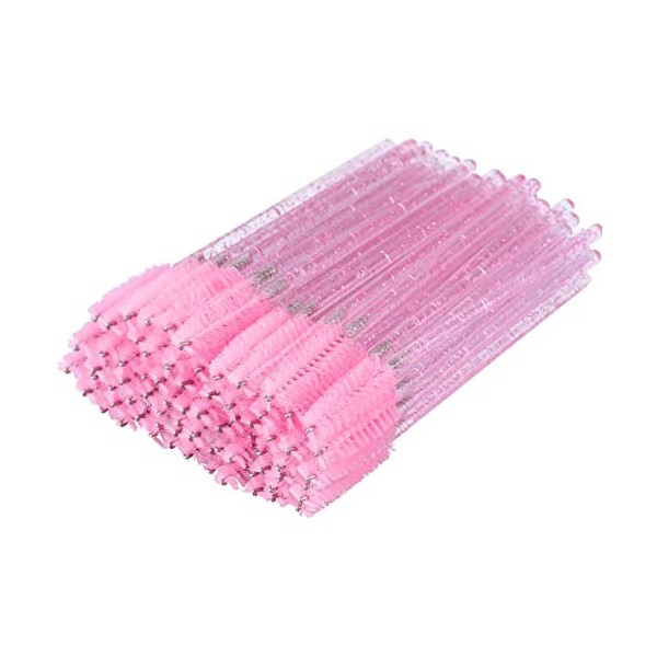 G2PLUS Lot de 50 brosses à cils jetables – Bobines de cils roses – Baguettes à mascara en cristal – Pinceau applicateur pour 