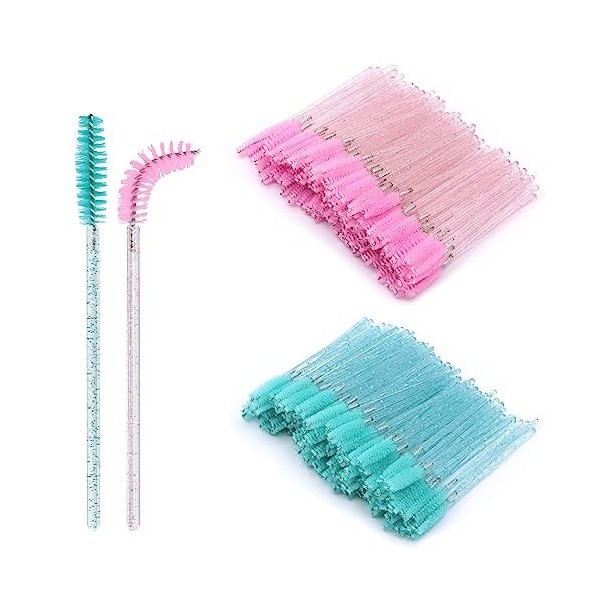 VEGCOO 200 Brosses à Cils Jetables, Goupillon Cils, Goupillon Cils Pinceau Cils avec Poignée en Cristal, Brosse à Sourcils, B