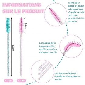 VEGCOO 200 Brosses à Cils Jetables, Goupillon Cils, Goupillon Cils Pinceau Cils avec Poignée en Cristal, Brosse à Sourcils, B