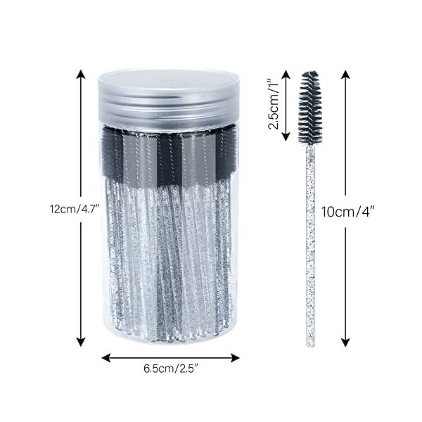 GCQQ 10cm Brosse à Cils en Cristal, 100PCS Baguettes de Mascara, Noir Pinceaux à Cils en Cristal pour Maquillage des Cils des