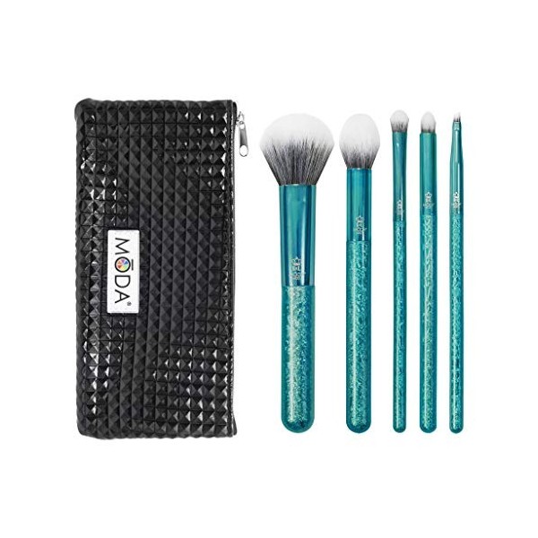 MODA Royal & Langnickel Lot de 6 pinceaux de maquillage craquelés avec pochette – Poudre multi-usages, contour, ombre à paupi